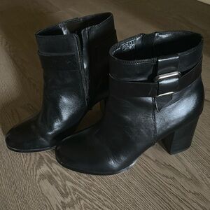 Black, gently worn, ankle booties.